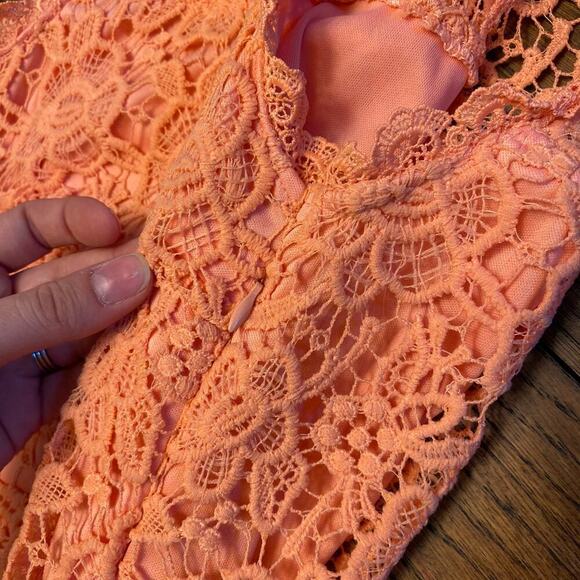 NWT BLVD Peach Cocktail Dress Lace Crochet Women's Sz S Formal Short Sleeveless - Picture 5 of 12